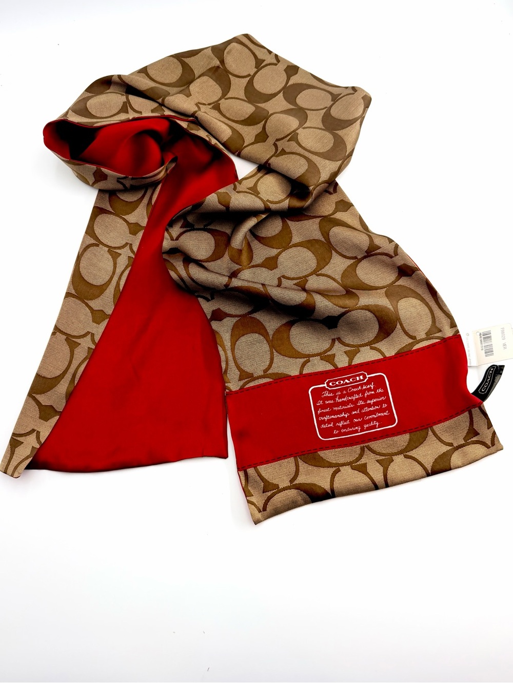 NWT Coach Signature Stripe Silk Oblong Scarf Vermilion Red 5’x10” Pristine- RARE